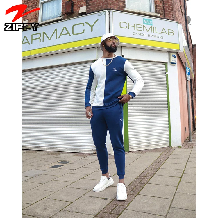 

Crew neck cotton sweat suit sportswear tracksuits men navy Color block 2 pcs tracksuit tracksuits custom logo sweatsuit set, Custom color