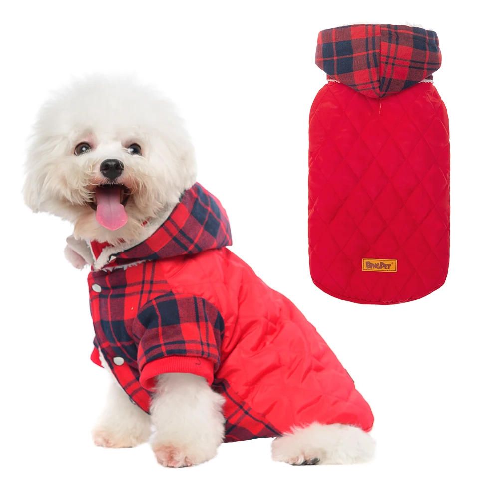 

Wholesale Pet Reversible Polar Fleece Dog Coat Waterproof Dog Jacket Winter Plaid Dog Clothes, Red