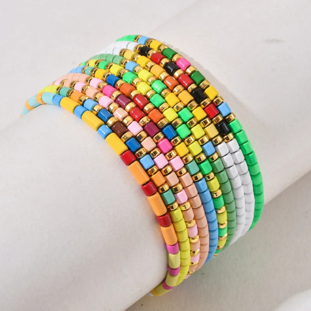 

Colorful Bohe Beaded Bracelet Metal Handmade Enamel Couples Bracelet Small Tube Bangles for Women Men Jewelry Gift
