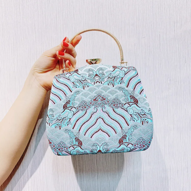 

national wave embroidery unique shape evening bag