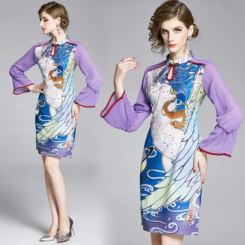 

In stock Spring 2021 new Chinese style improved cheongsam casual dress, Picture color