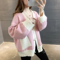 

Wholesale new arrival western style big button winter thick women open front sweater coat