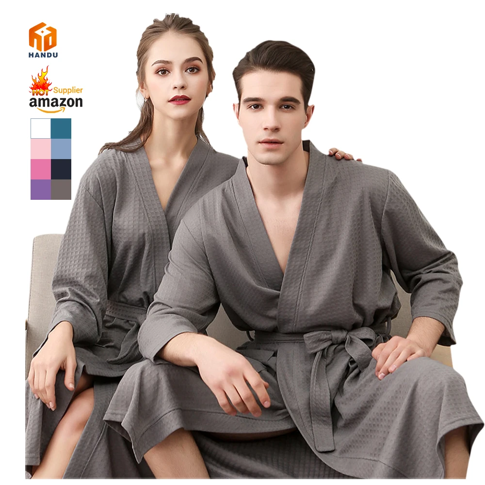 

High quality spring summer Unisex Bathrobe waffle Hotel Robes Classic Bath Robes spa full length lover pajamas, Picture shows