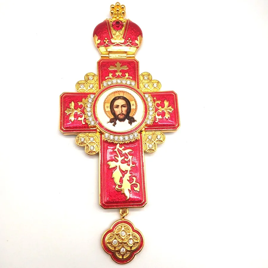 

2020 newest slap up gold alloy big pendant with red oil craft for Orthodox Greek church Russian pectoral cross