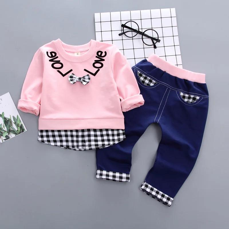 Wholesale Pink Beautiful Sets Little Girls Sweatshirt Clothing Outfit