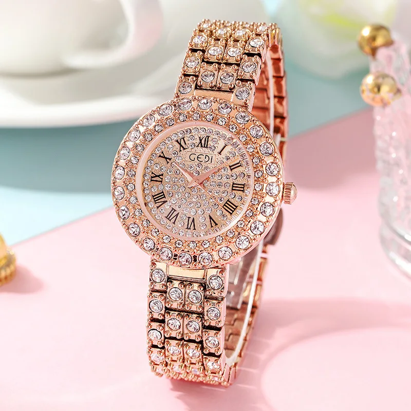 

Glass Mirror Rose Color Mesh Belt Waterproof Ladies Watch