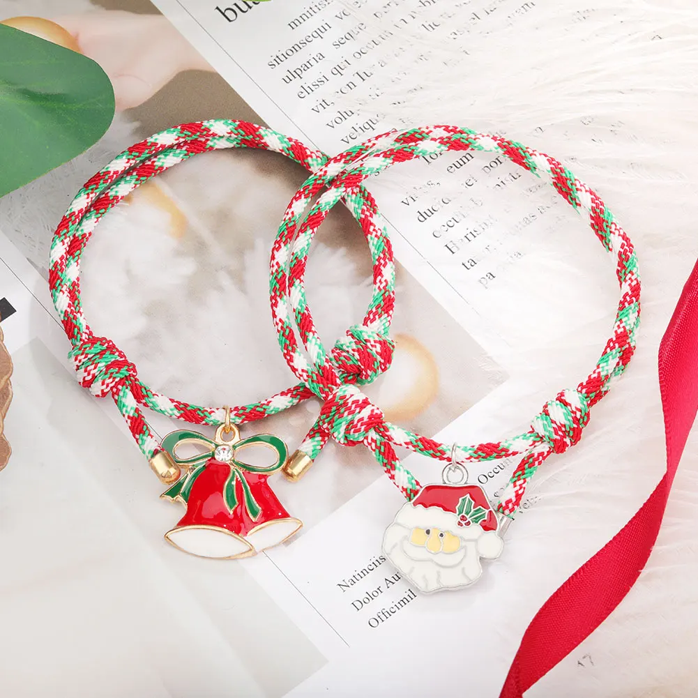 

Christmas Tree Santa Claus Pendant Bracelet for Women Men Christmas Rainbow Rope Parent-Child Handmade Woven Couple Bracelet, Colorful
