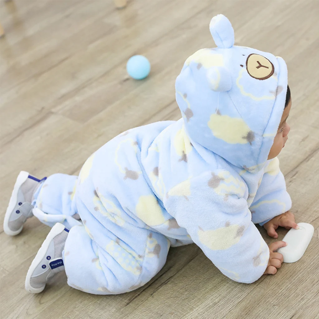 

Coral Fleece Boy Jumpsuit Autumn Baby Winter Clothing Romper With Hood