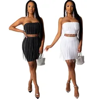 

CD8252 - ladies stylish solid skirts and crop top two piece set with bead