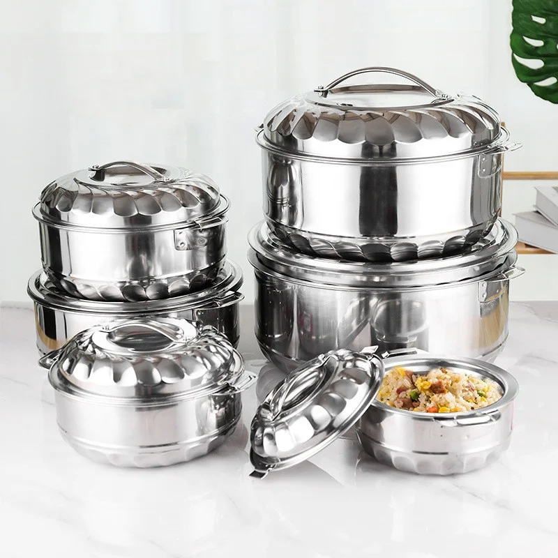 

S/S Doubel-deck Heat Preservation Fresh Food Box Large Capacity 6 Pcs 1L 2L 3L 5L 7L 10L Hot Pot Food Container Warmer Set