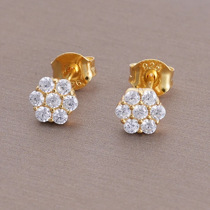 

Girls Luxury Minimalist 925 Silver Jewelry 5A Zircon Flower 18K Gold Stud Earrings