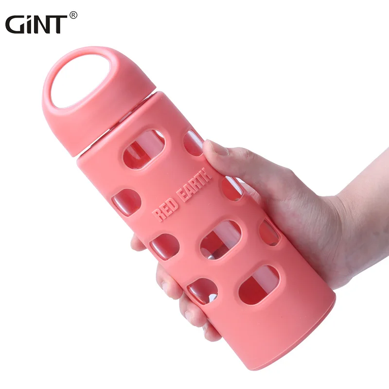 

GiNT 580ml Promotional BPA Free Water Cup Anti-scald Silicone Rubber Glass Water Bottle for New Year Present, Customized colors acceptable