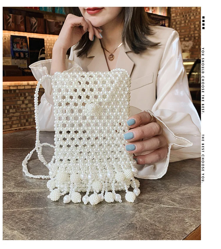 

Wholesale Braided Full Pearl Bags With Tassel Crossbody Beaded Pearl Purse Bags/