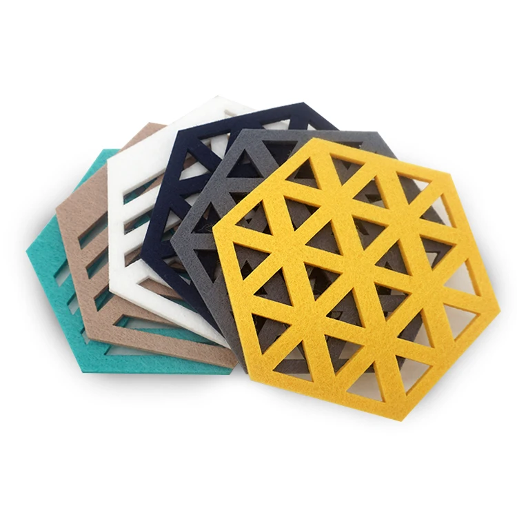 

Hexagon shape felt cup coasters desk mat tea coaster, Green,yellow, grey, white or customized