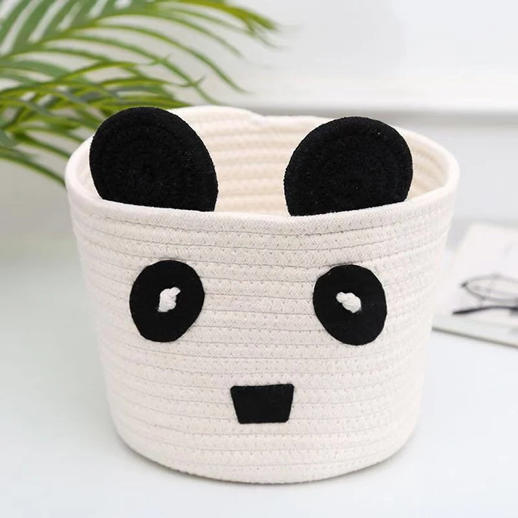 

K&B 2021 best selling large foldable woven cartoon cotton storage kids gift baskets with animal ears, White,gray,black