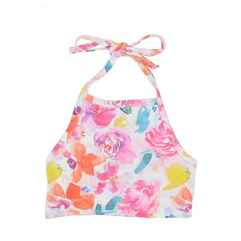 

infant girls Summer design sweety halter neck tops online baby kids casual flower printed shirt, Customized