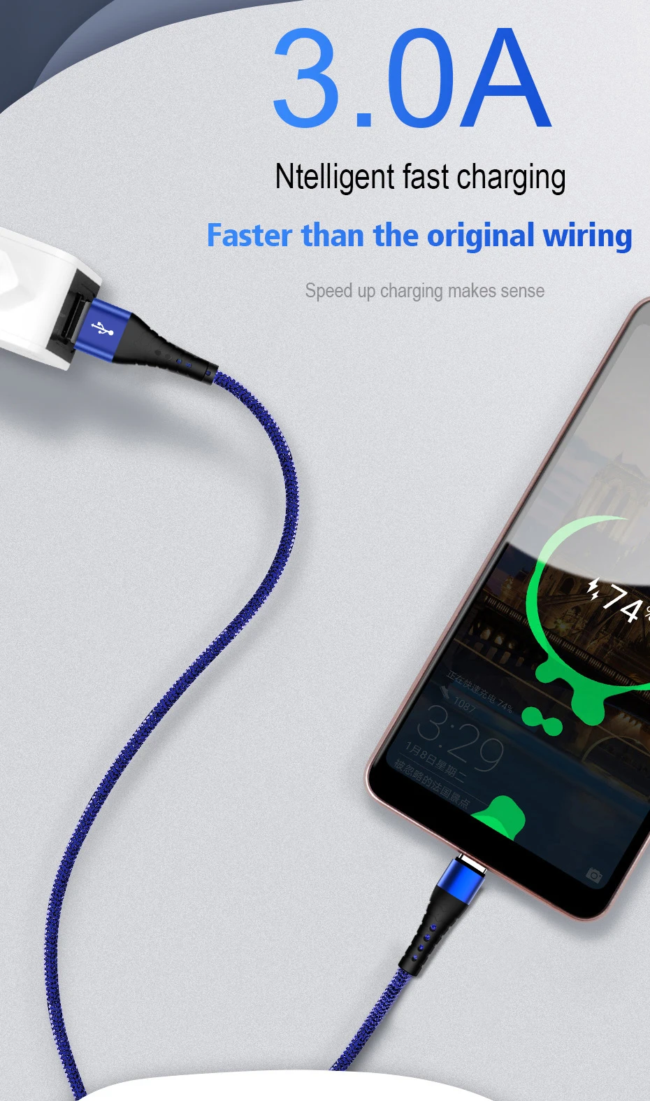 Free shipping 3A Quick Charge 3.0 data cable usb for iPhone Samsung Huawei xiaomi for mobile phone fast charge - ANKUX.COM