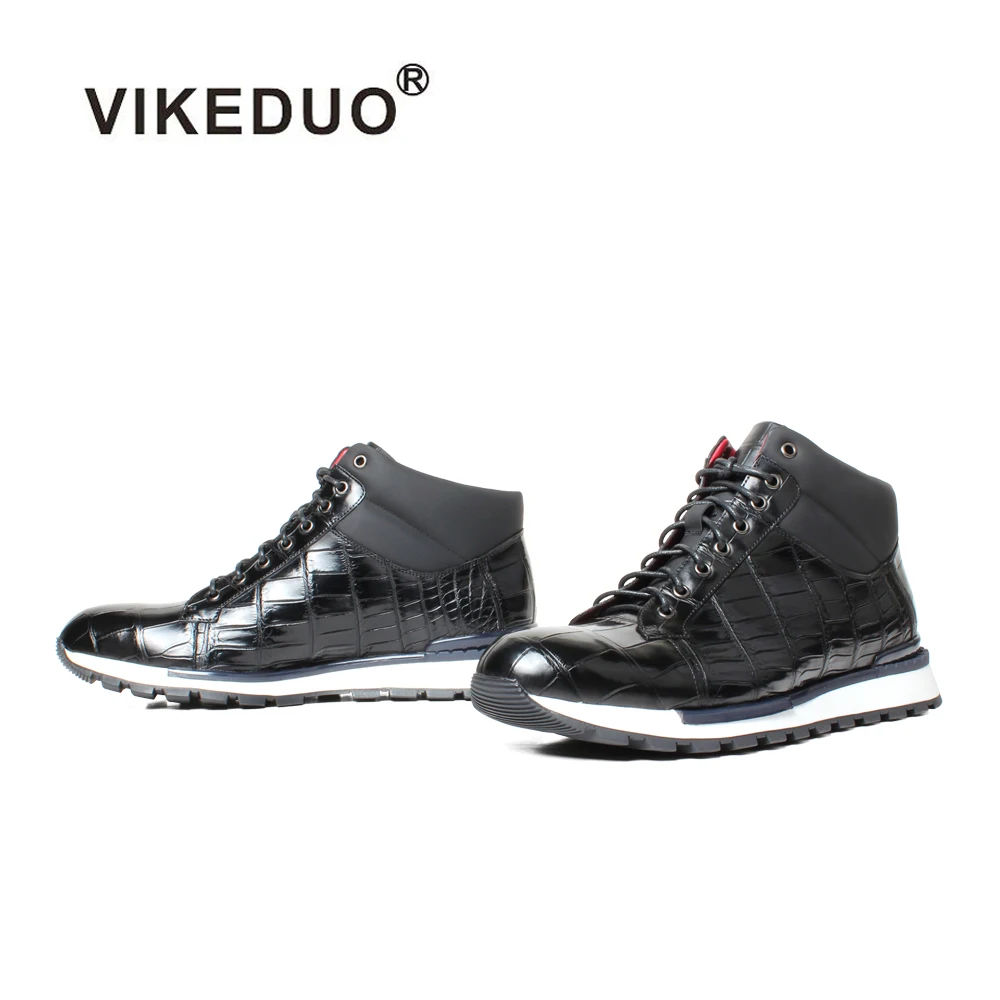 Vikeduo Hand Made New Design Black Crocodile Leather Custom Dad Shoes Men Sneaker Casual Mans Shoes 2022