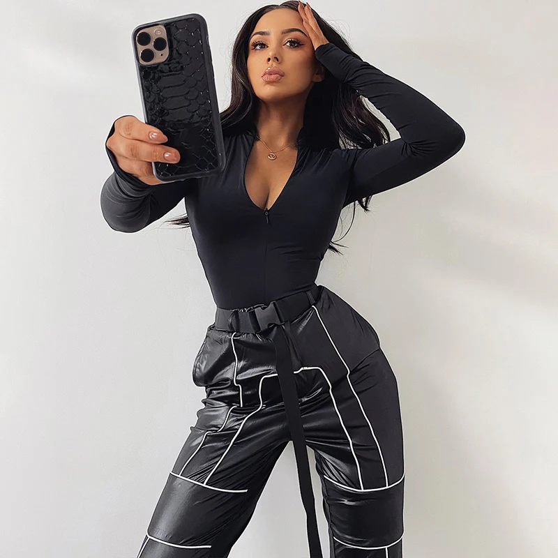 

Plain Dyed Sexy Women's suits 2021 Fall Long Sleeve Pure Color Women Bodysuits Jumpsuits