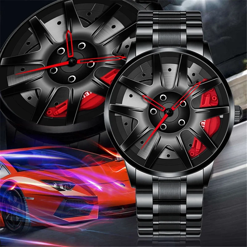 

Super Cool Design Black 3D Wheel Watches Men Wrist Luxury Sports Style Top Rim Car Watch Reloj Car