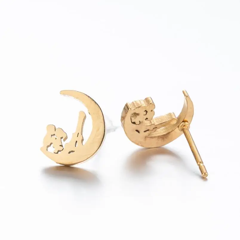 

Wholesale Exquisite designer earrings Couple Boy and girl on the moon studs Earrings for Women