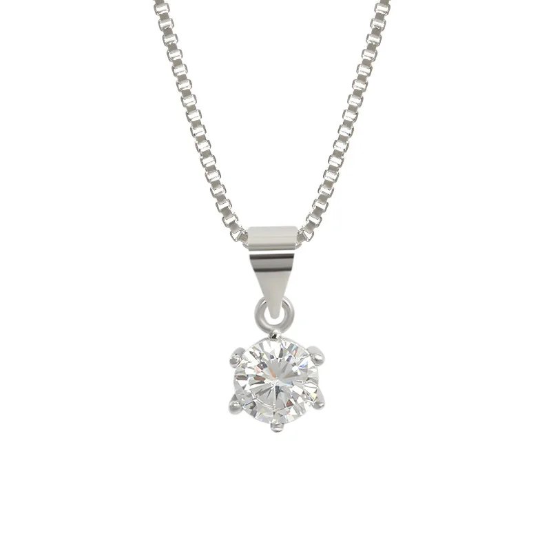 

The Latest Single Diamond Necklace 925 Sterling Silver Moissanite Clavicle Chain Six Prong Pendant Necklace, Picture shows