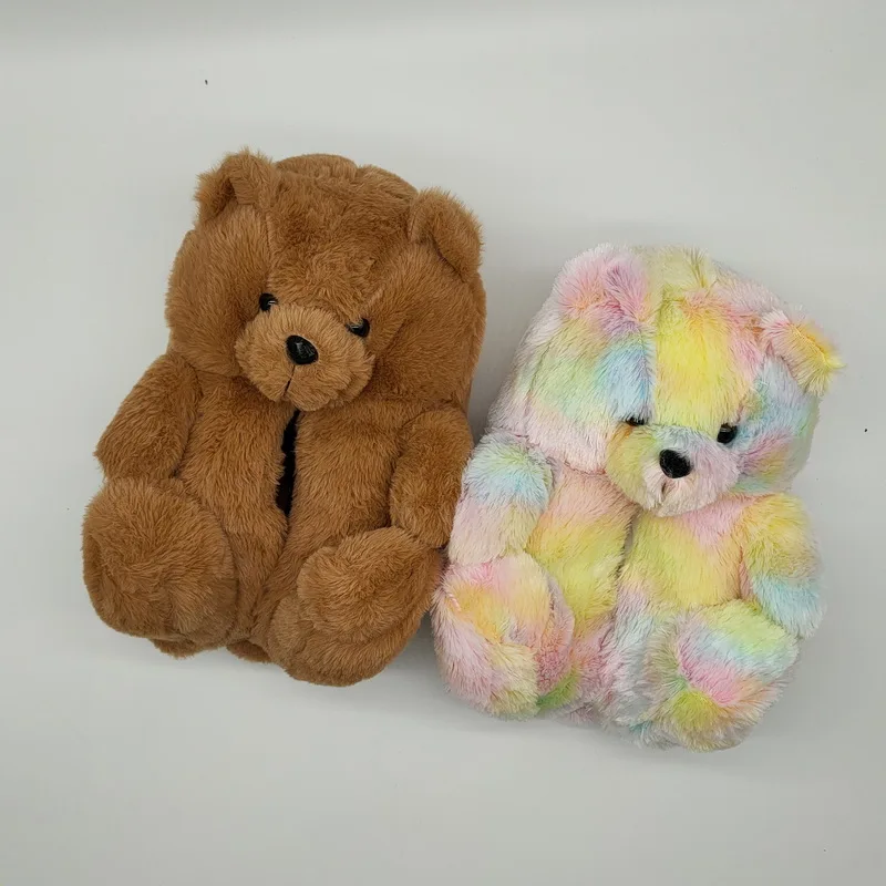 

Bedroom Soft Fluffy Bear Slip Plush Teddy Bear Slippers, 6 colors