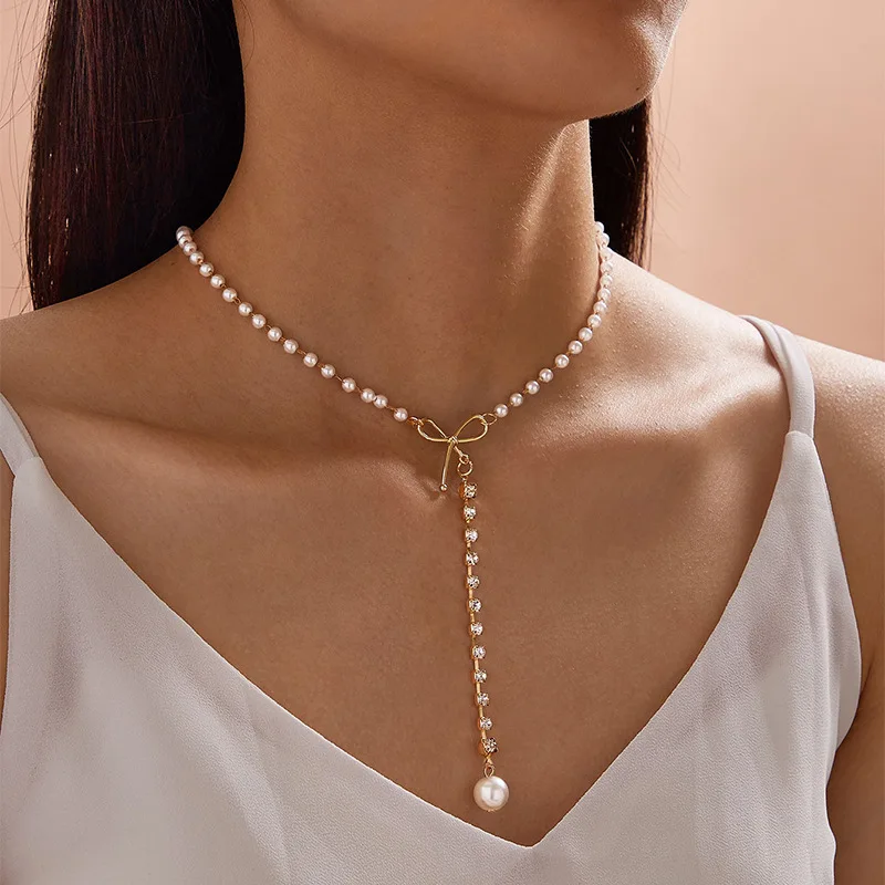 

HOVANCI pearl necklace jewelry 6 18k gold plated baroque pearl beaded cross long chain statement necklace