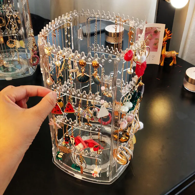 

Clear/Transparent Earring Holder Plastic Jewelry Rack Rotating Necklace Standing Showing For Shop or Home