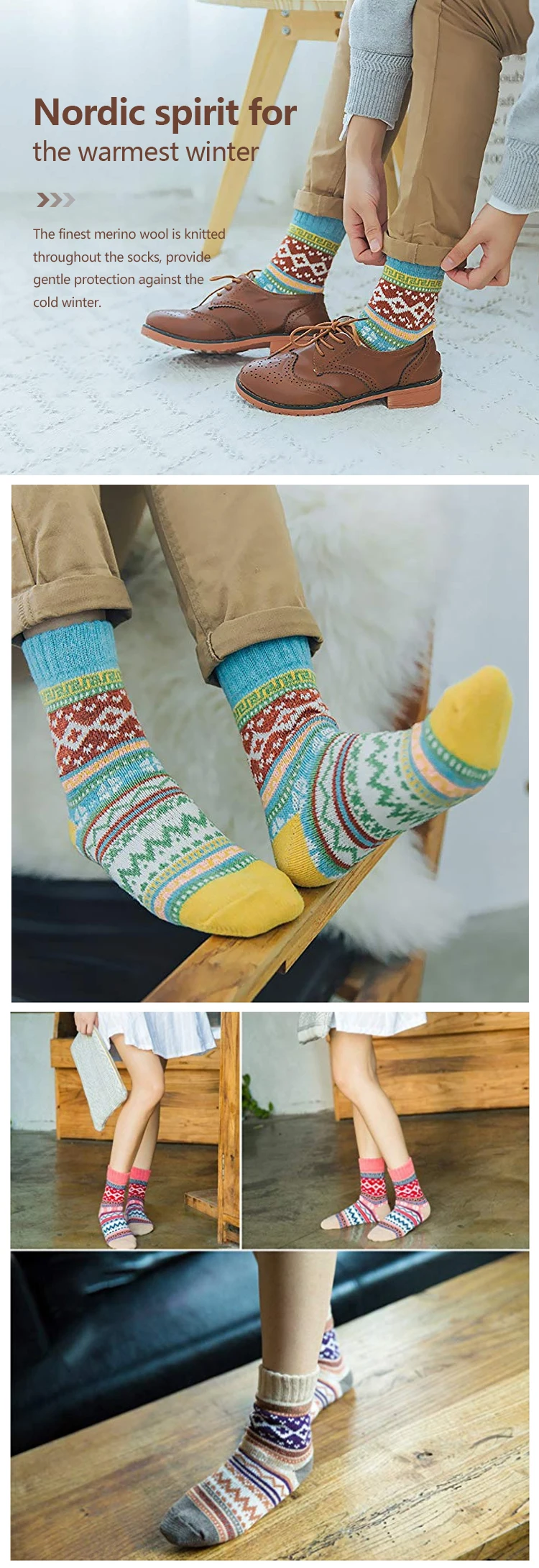 Enerup Sports Custom Thick Outdoor Hiking Trekking Erkek Merino Wool Calcetines Heren Sokken Womens Mens Winter Warm