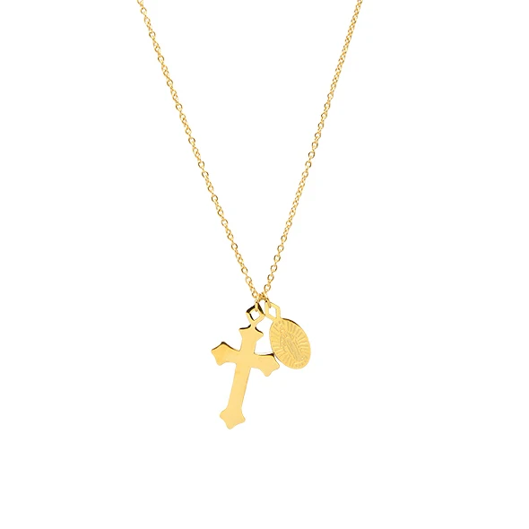 

Hypoallergenic Simple Stainless Steel Gold Plated Cross Pendant Necklace