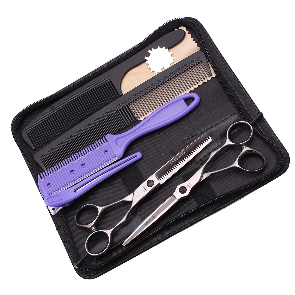 

Anti-teeth Thinning Scissors 5.5" 6'' AQIABI JP Steel Thinning Shears Hair Cutting Scissors Barber Shears Set Professional A9201, Silver