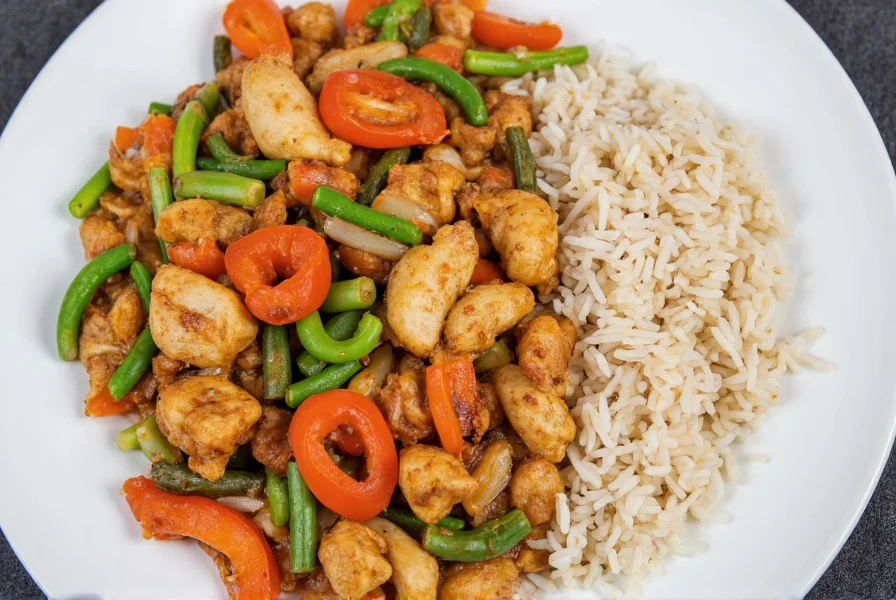 Ginger rice served alongside Asian stir-fry with vegetables and protein
