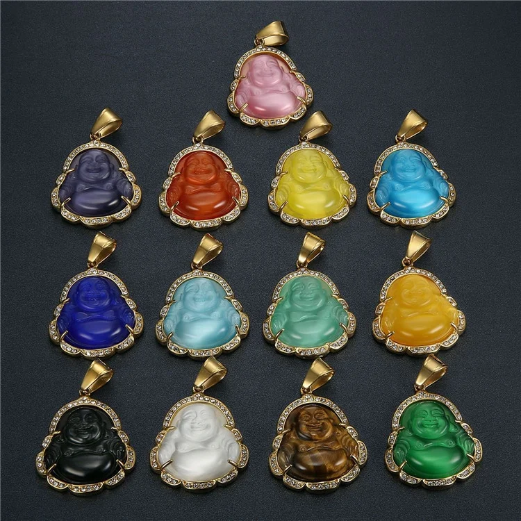 

Stainless Steel New 18 Color C Diamond Cat'S Eye Chalcedony Maitreya Buddha Pendant Jewelry Big Belly Pendant, Picture shows