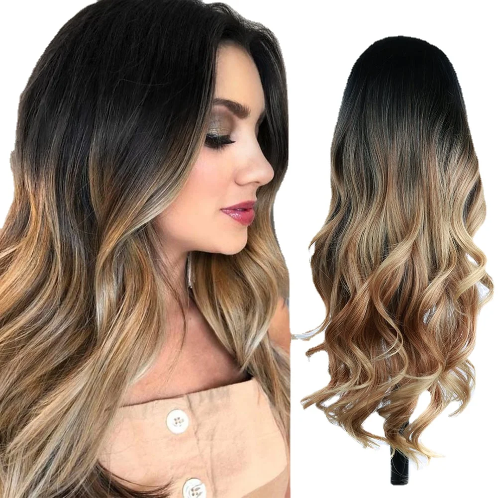 

Ombre Wig Black To Light Brown Side Part Long Wavy Heat Resistant Synthetic Daily Party Wig for Women