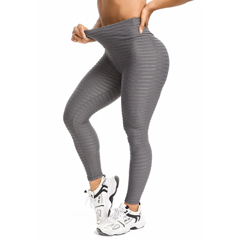 

Gym Sport Clothes Texture Scrunch Booty Stacked Butt Lift Ruched Yoga Pants Bubble Leggings For Women, Picture shows