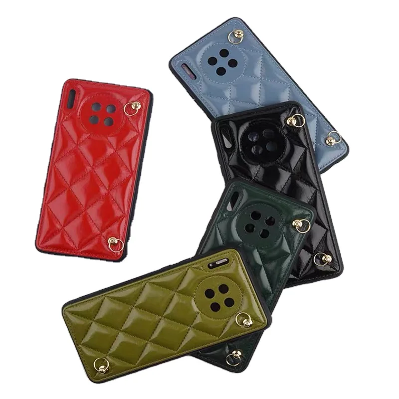 

PHT-054 Rhombus Design Leather Phone Case Diagonal Chain Mobile Phone Shell for Women Ladies Cellphone Shield Back Cover, Multi-colors