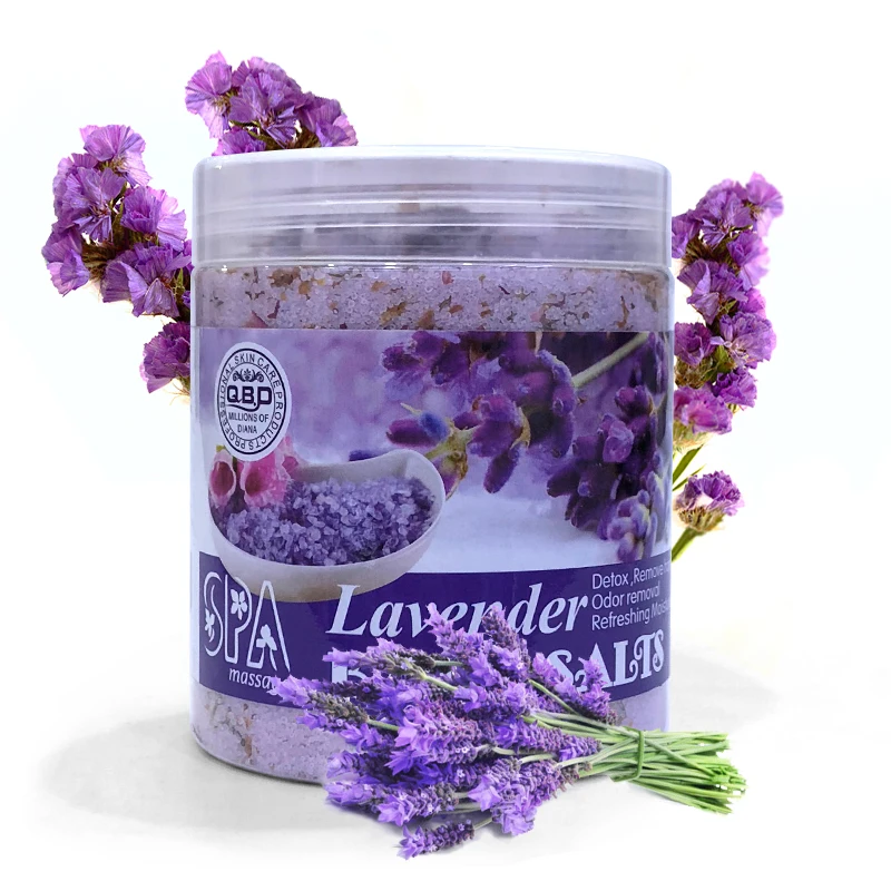 

QQLR Private Label Organic Natural Deep Cleaning Skin Whitening Body SPA Lavender Bath Salt Jar, Purple