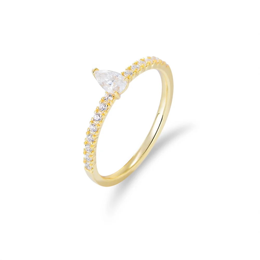 New Model Eternity Pear Promise Jewelry Ring for Gift 925 Sterling Silver Customized Gold Plated Women's Zircon Geometric