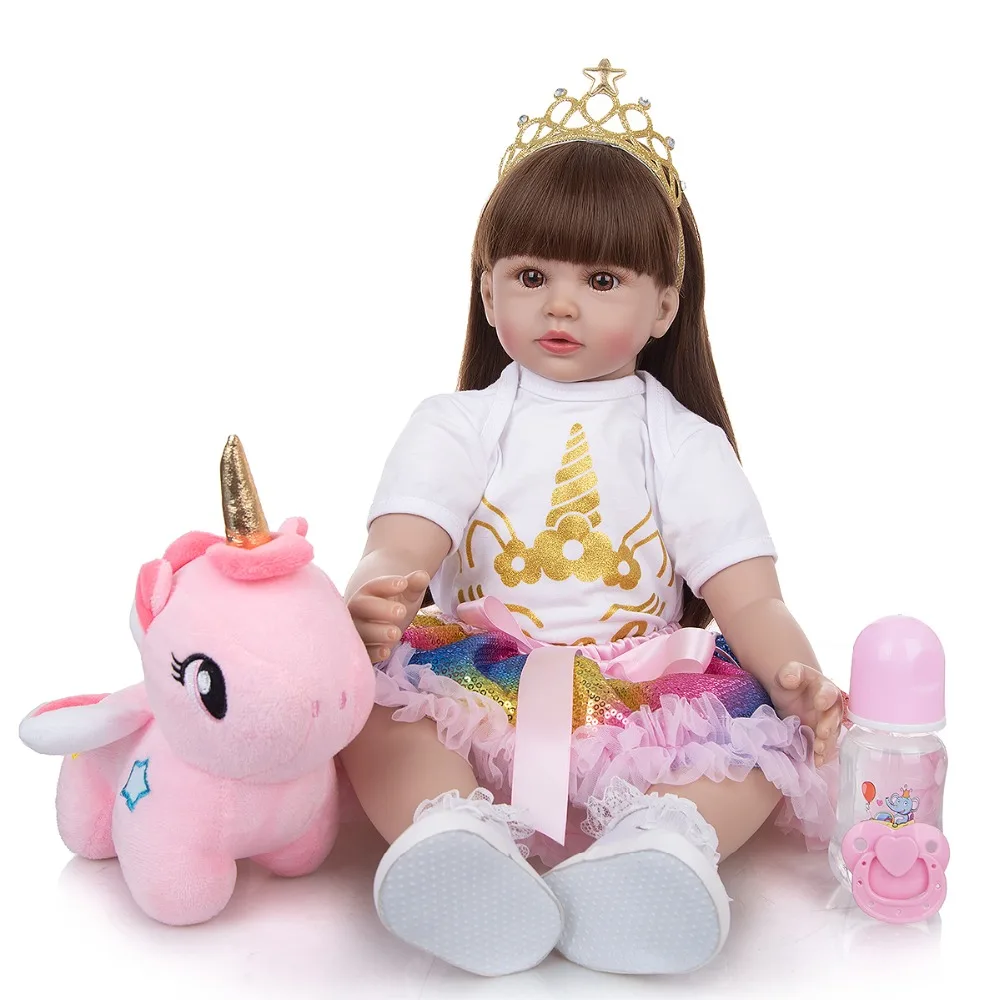 

KEIUMI Straight Golden Hair Reborn Baby Dolls 60 CM Soft Silicone Newborn Boneca Tollder Doll Toys Kids Birthday XMAS Gift