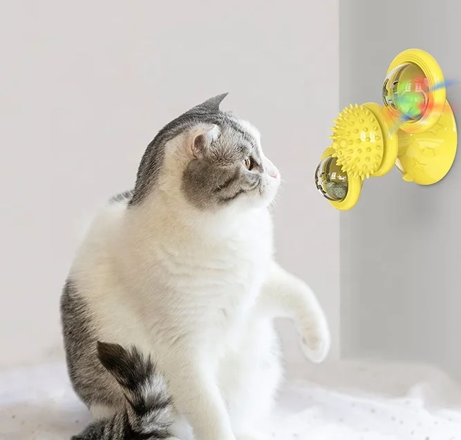 

Private Label Pet Toy Rotatable Led Ball Cat Toys With Suction Cup Cats Catnip Windmill Toy, Blue,yellow,green