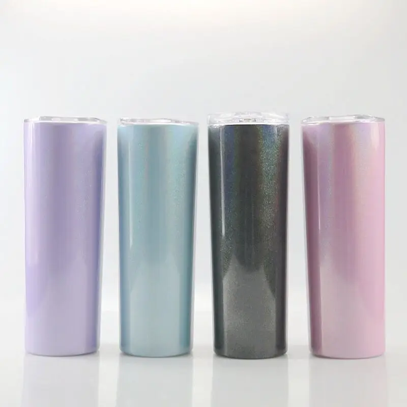 

stainless steel 20oz slim tumblers shimmer color double wall insulated straight water cups wine tumbler with lids and straws, As picture