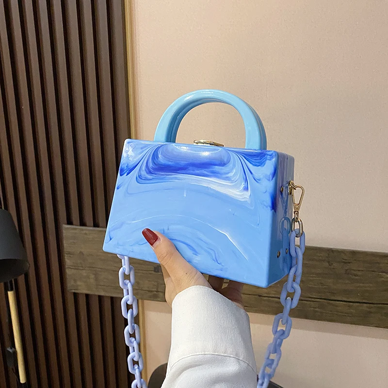 

Designer marbling acrylic chain shoulder bags hot sale jelly purses luxury top handle dinner clutch handbags