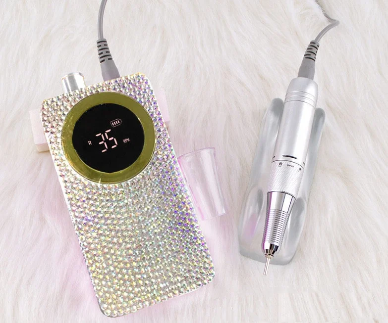 

2021 Wholesale Bling rhinestone nail drill gradient color charging nail polisher rechargeable and portable bling nail drill, Custom