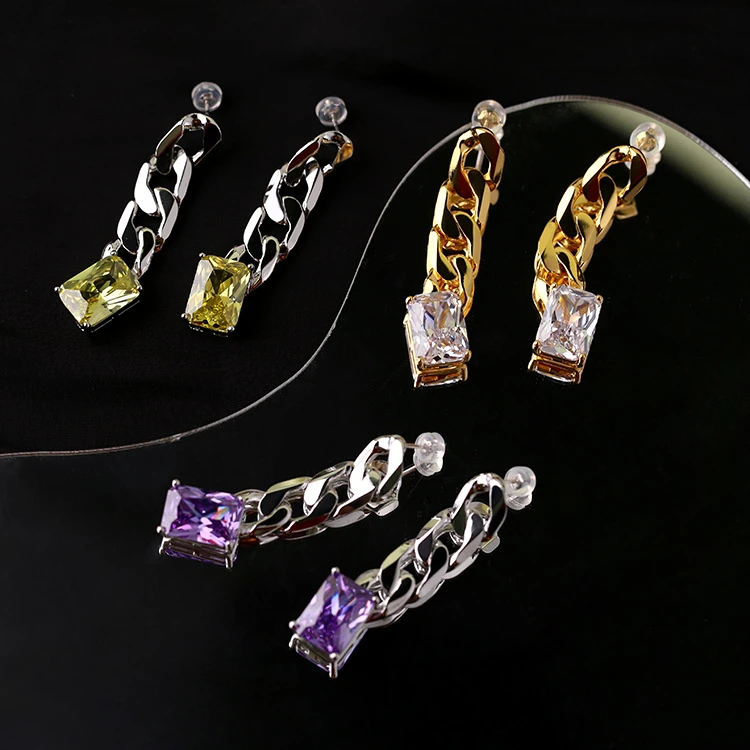

Trendy metal color gem earrings fashion earrings new design chain earrings for women