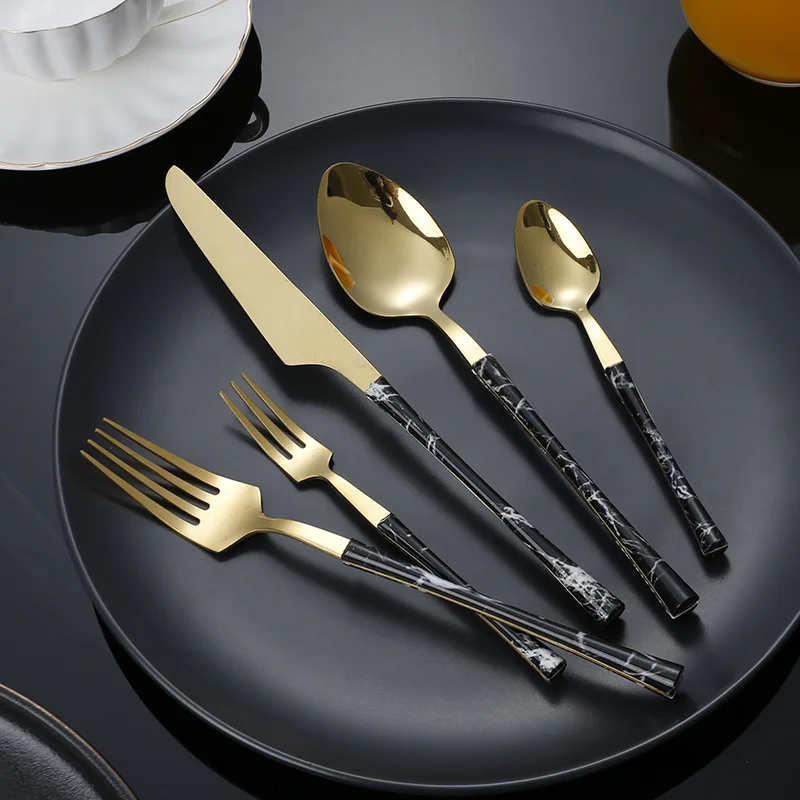 

Small Waist Plastic Handle Stainless Steel Knife Fork Spoon Tableware Set Household Dessert Fork And Spoon Silverware cutleryset