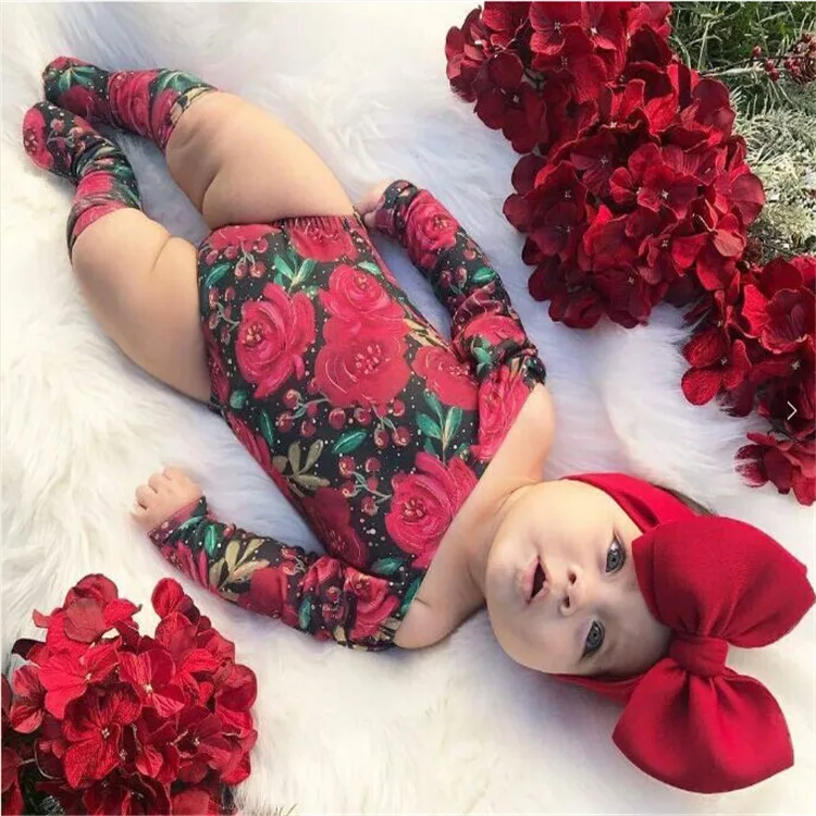 

Toddler Kids Baby Girl Floral Romper Jumpsuit+Bow Hair Band Clothes Sets
