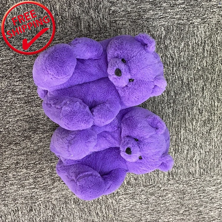 

2021 cute kids teddy bear women's slippers children bear slippers free shipping, Light brown, dark brown, white pink purple