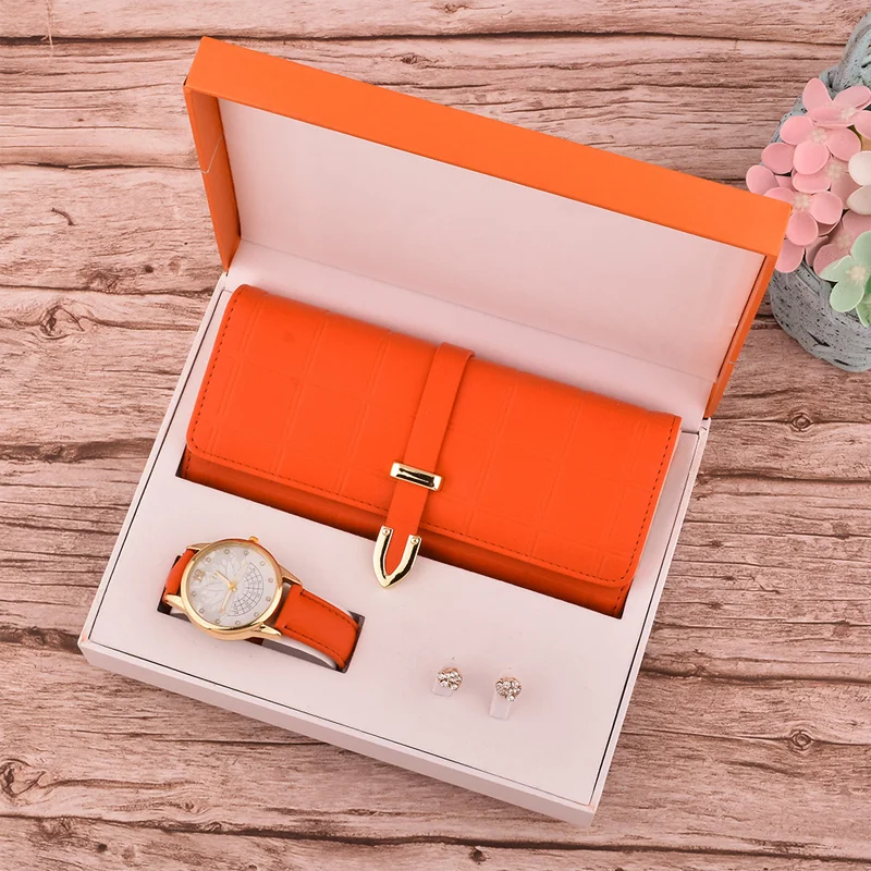 

Casual 2 Pieces Set Women Watches Gift Set Wallet Watches Fashion Quartz Ladies Wristwatch Gift Set