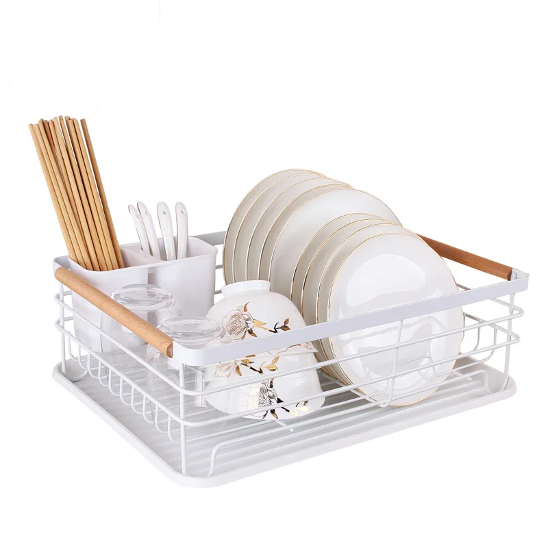 

Household Kitchen Metal And Iron Art Material Single-layer Large-capacity Dish Rack, White